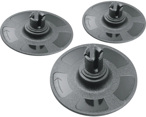 Trois pieds de meubles en plastique