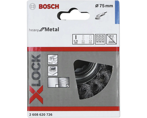Brosse métallique Bosch X-Lock, diamètre 75 millimètres, adaptée au métal