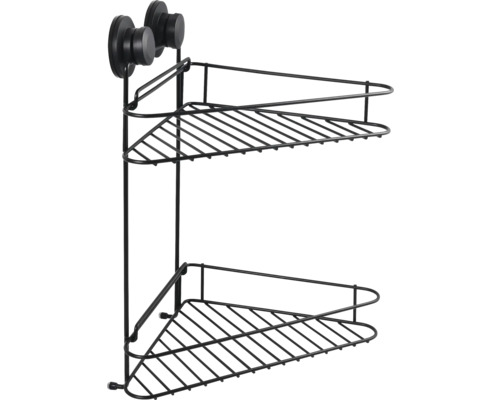 Étagère d''angle avec deux tablettes et ventouses pour la fixation