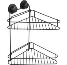 Étagère d''angle avec deux tablettes et fixation à ventouse pour salle de bain