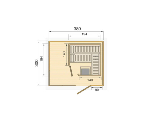 Plan d''une sauna avec dimensions.