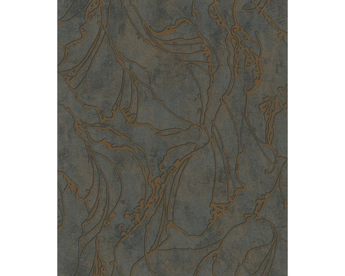 Papier peint intissé 34256 City Glow abstrait cuivre Papier peint avec motif de feuilles abstraites en gris et cuivre