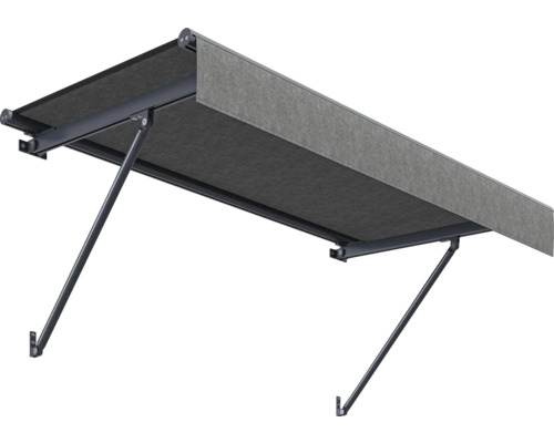 Store banne avec revêtement en tissu gris et structure noire