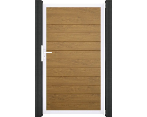 Portillon simple GroJa BasicLine étroit tirant universel prémonté sans poteaux cadre aluminium 100 x 180 cm Golden Oak