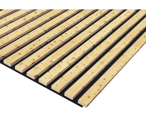Panneau acoustique cembro brut massif 2400 x 572 x 19 mm Panneau en bois avec structure à lattes pour revêtement mural ou de plafond