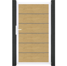 Portillon simple GroJa BasicLine Premium tirant universel prémonté sans poteaux cadre aluminium 100 x 180 cm chêne noueux nature