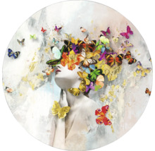 Rundes Wandbild mit Frauengesicht und Schmetterlingen