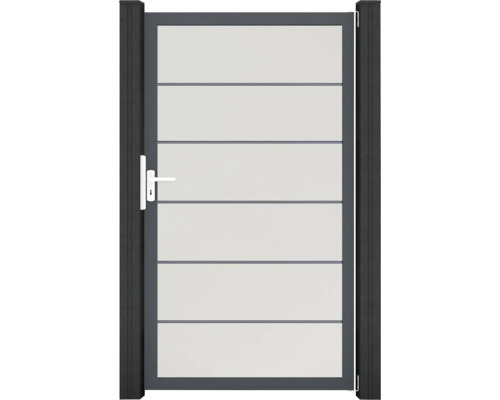 Portillon simple GroJa BasicLine Premium tirant universel prémonté sans poteaux cadre anthracite 100 x 180 cm blanc