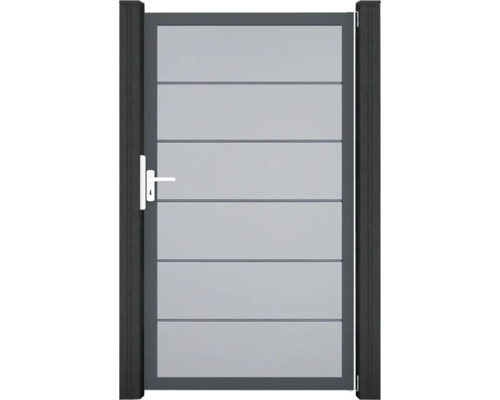 Portillon simple GroJa BasicLine Premium tirant universel prémonté sans poteaux cadre anthracite 100 x 180 cm gris argent