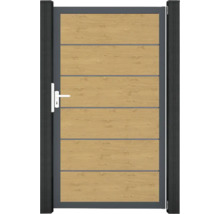 Einzeltor GroJa BasicLine Premium DIN universal vormontiert ohne Pfosten Rahmen anthrazit 100 x 180 cm Asteiche Natur