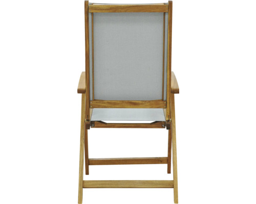 Chaise de jardin en bois avec revêtement en tissu vue de derrière