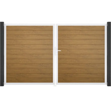 Doppeltor GroJa BasicLine Schmal rechts vormontiert ohne Pfosten Rahmen Aluminium 300 x 180 cm Golden Oak