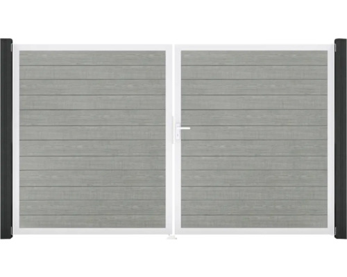 Portillon double GroJa BasicLine étroit droite prémonté sans poteaux cadre aluminium 300 x 180 cm Grey Ash Cut