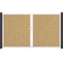 Doppeltor GroJa BasicLine Schmal links vormontiert ohne Pfosten Rahmen Aluminium 300 x 180 cm Asteiche Natur