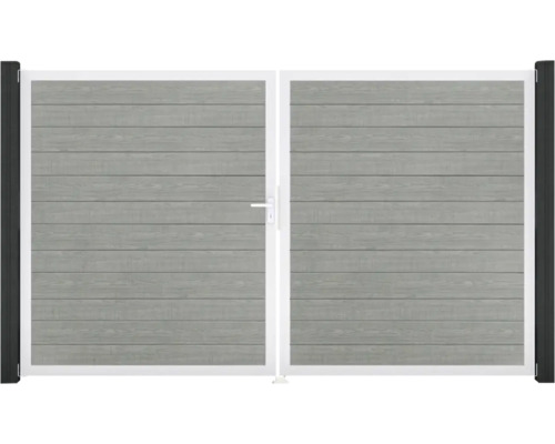 Portillon double GroJa BasicLine étroit gauche prémonté sans poteaux cadre aluminium 300 x 180 cm Grey Ash Cut