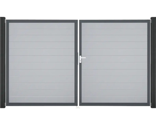 Portillon double GroJa BasicLine étroit droite prémonté sans poteaux cadre anthracite 300 x 180 cm gris argent