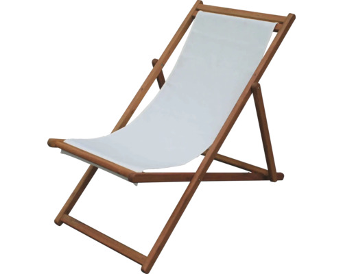 Chaise longue en bois avec revêtement en tissu blanc pour le jardin
