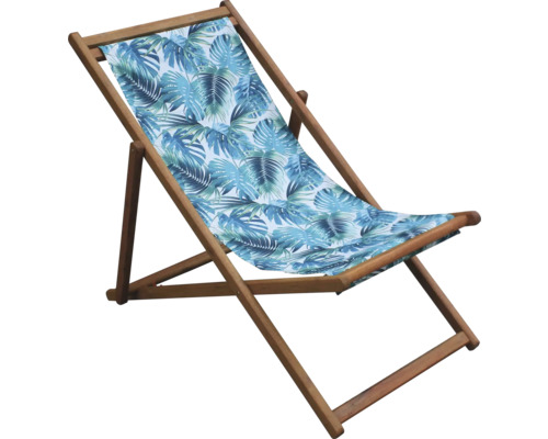 Liegestuhl aus Holz mit tropischem Blätterdesign