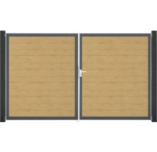 Portillon double GroJa BasicLine étroit droite prémonté sans poteaux cadre anthracite 300 x 180 cm chêne noueux nature