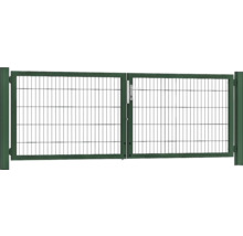 Portillon double premium 300 x 100 cm 8/6/8 dormant 60x40 avec poteaux à sceller dans du béton RAL 6005 vert mousse