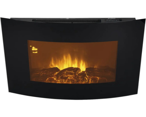 Cheminée murale électrique avec effet de flamme et imitation de bûches.