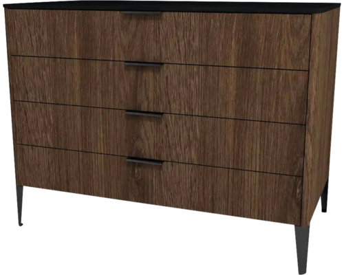 Kommode mit 4 Schubladen Devo Lotos 76x100x53 cm bronze expressive oak/schwarz Kommode mit vier Schubladen in Holzoptik und schwarzen Griffen