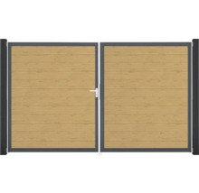 Portillon double GroJa BasicLine étroit gauche prémonté sans poteaux cadre anthracite 300 x 180 cm chêne noueux nature