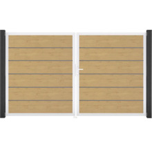 Portillon double GroJa BasicLine Premium droite prémonté sans poteaux cadre aluminium 300 x 180 cm chêne noueux nature