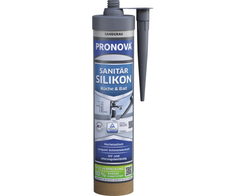 Silicone pour sanitaire PRONOVA ECO gris sable 280 ml Silicone sanitaire Pronova gris sable pour cuisine et salle de bains