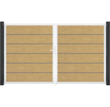 Portillon double GroJa BasicLine Premium gauche prémonté sans poteaux cadre aluminium 300 x 180 cm chêne noueux nature