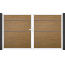 Doppeltor GroJa BasicLine Premium links vormontiert ohne Pfosten Rahmen Aluminium 300 x 180 cm Golden Oak