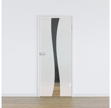 Porte en verre avec motif rayé et poignée de porte