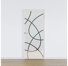 Porte en verre avec décor abstrait et poignée de porte