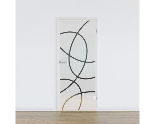 Porte vitrée Pertura Glera Loop 04 584 x 1972 x 8 mm droite pour ferrure Studio Office Porte d''intérieur en verre avec motif abstrait