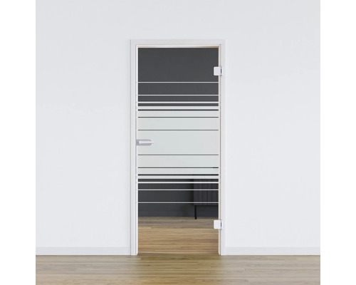 Porte vitrée Pertura Glera Horizon 834 x 1960 x 8 mm droite pour ferrure Studio Office Porte en verre avec rayures horizontales dans le cadre