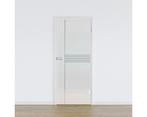 Porte vitrée Pertura set complet Glera Linear 834x2085x8 mm droite y compris ferrure Jonte Studio Business non verrouillable Porte en verre avec des lignes horizontales et verticales