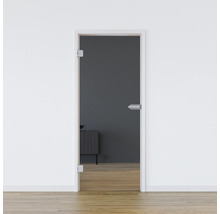Porte en verre avec ferrures et cadre de porte dans un mur