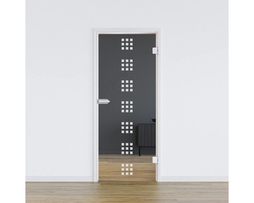 Porte vitrée Pertura Glera Carré 02 584 x 1960 x 8 mm droite pour ferrure Studio Office Porte intérieure en verre avec motif carré