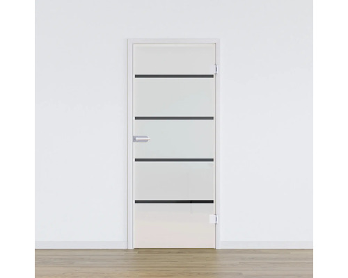 Porte vitrée Pertura Glera 4 Stripes 584 x 1972 x 8 mm droite pour ferrure Studio Office Porte intérieure avec insert en verre et lignes horizontales