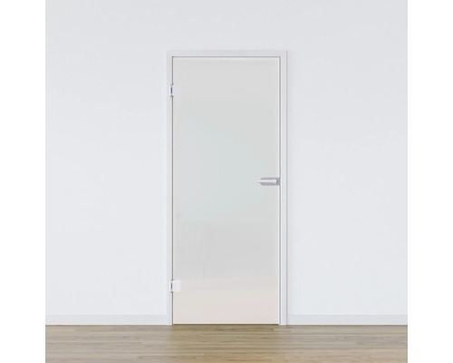 Porte vitrée Pertura set complet Glera Satin 834x2097x8 mm gauche y compris ferrure Jonte Studio Business non verrouillable Porte en verre avec cadre et poignée dans un mur