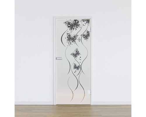 Porte vitrée Pertura Glera Butterfly 02 584 x 1972 x 8 mm droite pour ferrure Studio Office Porte intérieure en verre avec motif papillon