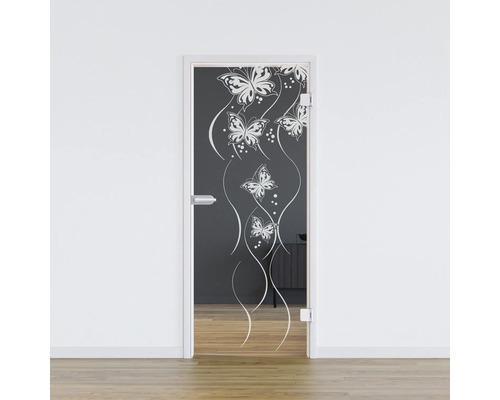 Porte vitrée Pertura Glera Butterfly 01 584 x 1960 x 8 mm droite pour ferrure Studio Office Porte en verre avec motif papillon