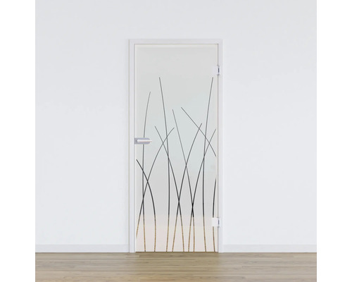 Porte vitrée Pertura Glera Reeds 02 709 x 2097 x 8 mm droite pour ferrure Studio Office Porte en verre avec décor d''herbes pour l''aménagement intérieur