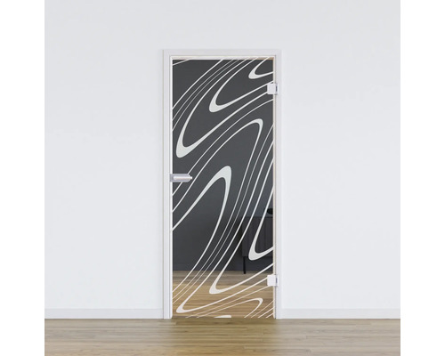 Porte vitrée Pertura Glera Water 01 834 x 2097 x 8 mm droite pour ferrure Studio Office Porte en verre avec décor abstrait et ondulé
