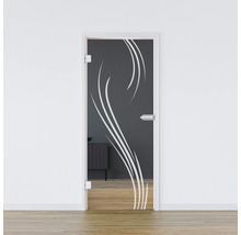 Porte intérieure en verre avec décor et poignée de porte
