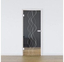 Porte en verre avec décor dans un cadre clair