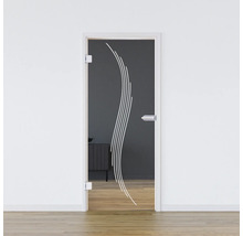 Porte en verre avec décor dans un mur clair