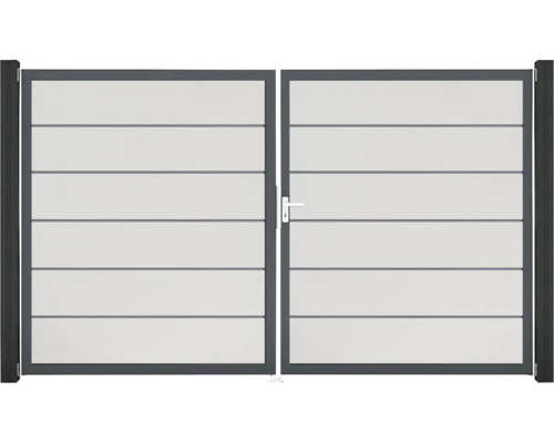 Portillon double GroJa BasicLine Premium droite prémonté sans poteaux cadre anthracite 300 x 180 cm blanc