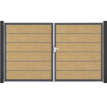 Doppeltor GroJa BasicLine Premium rechts vormontiert ohne Pfosten Rahmen anthrazit 300 x 180 cm Asteiche Natur