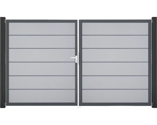 Portillon double GroJa BasicLine Premium gauche prémonté sans poteaux cadre anthracite 300 x 180 cm gris argent